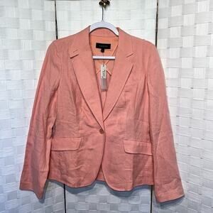 Talbots Kate Fit Rose Pink Lined Pockets Linen Blend Blazer Size 8